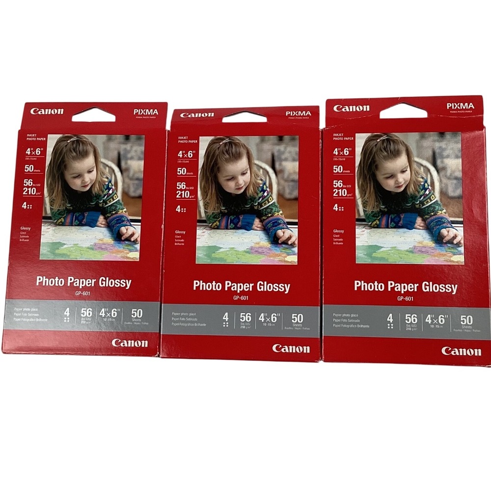 Canon PIXMA GP-601 Glossy Photo Paper 4x6 50 Sheets 3 Pack Bundle 150 Total
